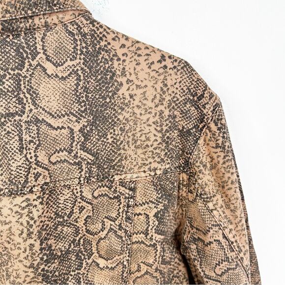 Free People Brown Snake Print Button Front Denim Trucker Jacket Size M - Picture 9 of 15